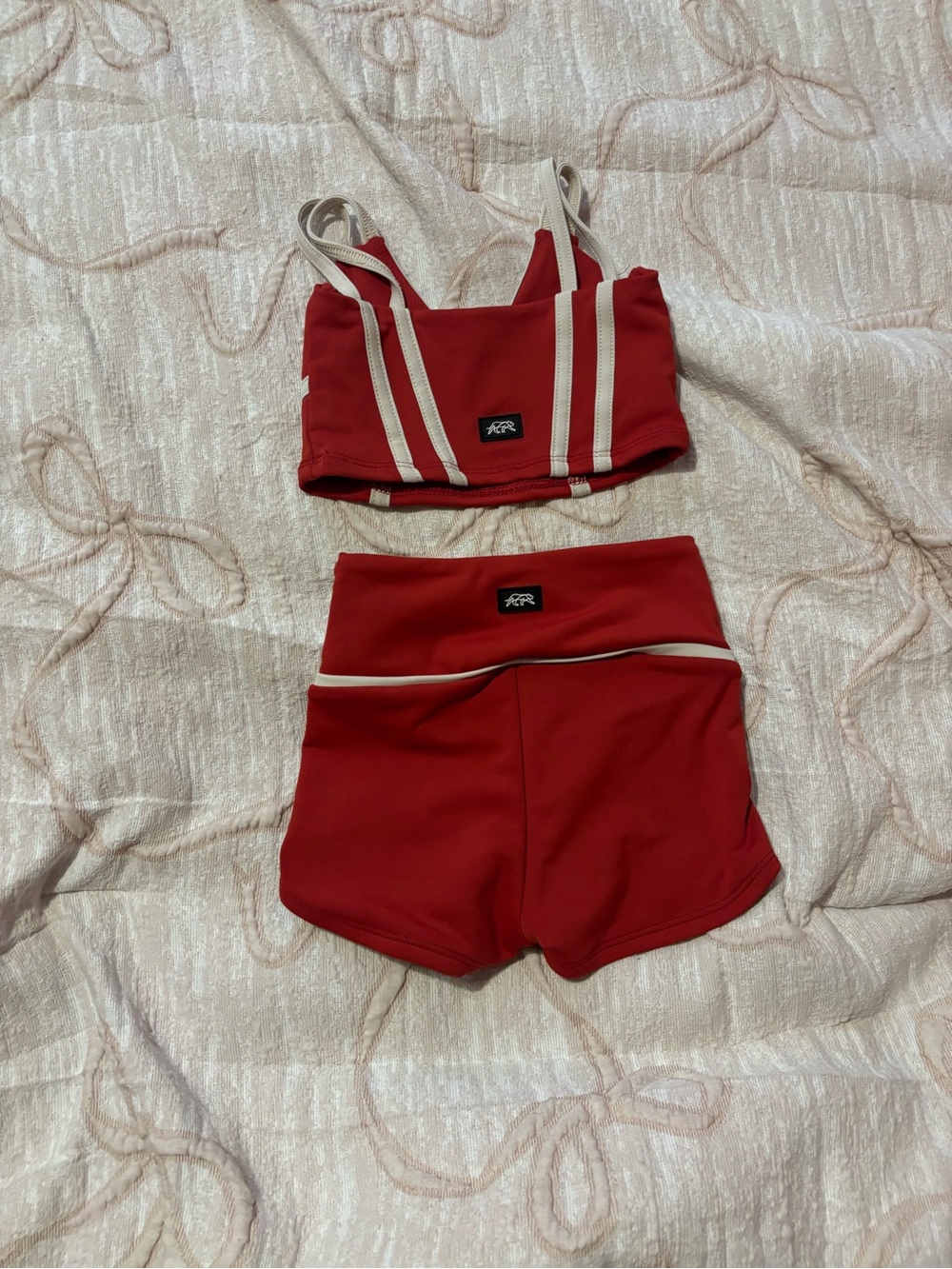 Red Contrast-Trim Top & Short Set Tiger Friday - Picture 2 of 4